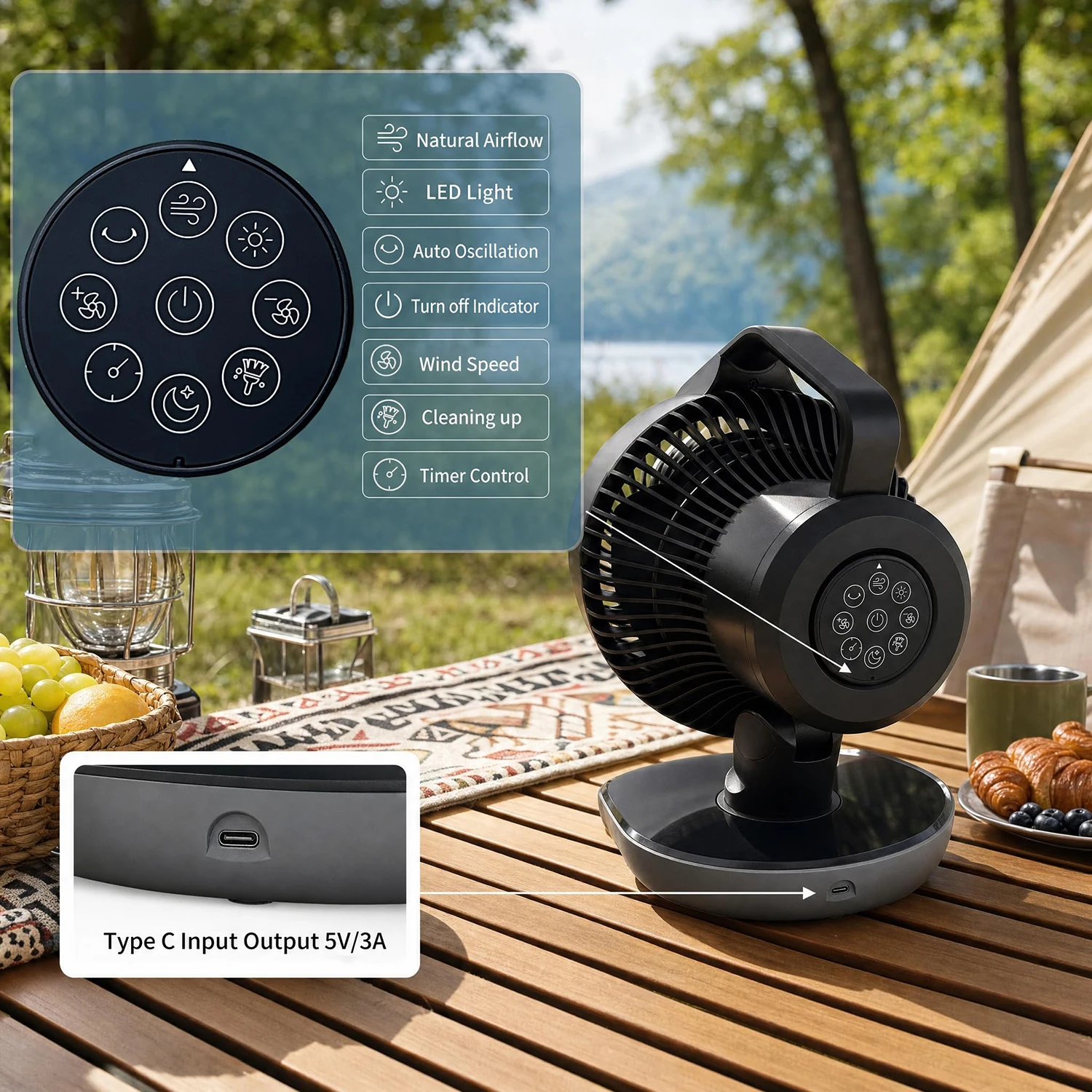 Portable Camping Fan Rechargeable Battery - Image 5