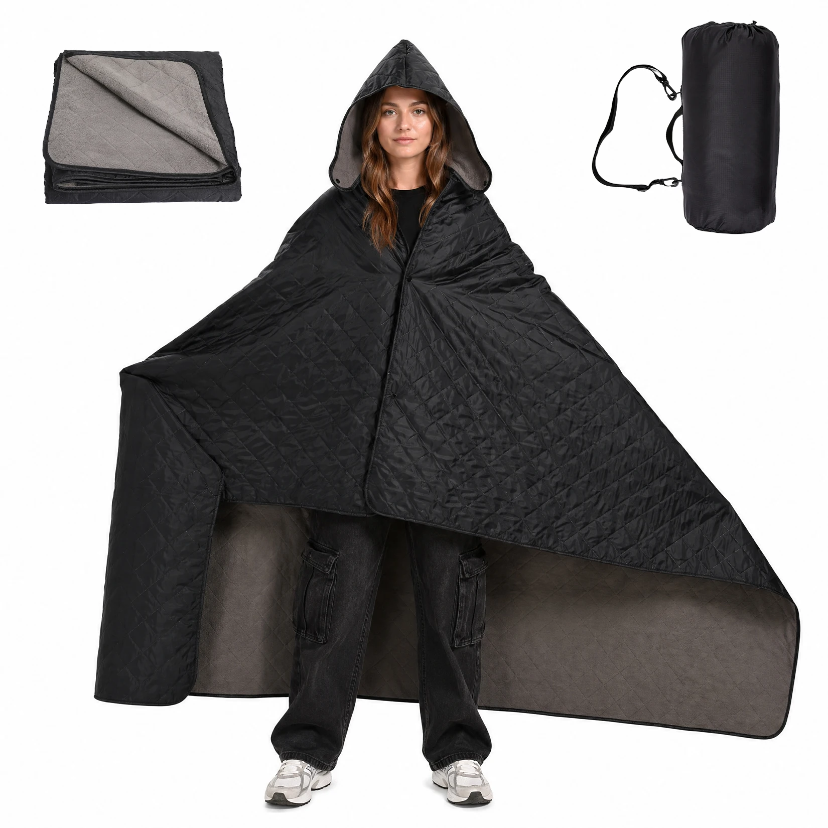 Hooded Camping Blanket, 78.74"×55.12" - Image 1