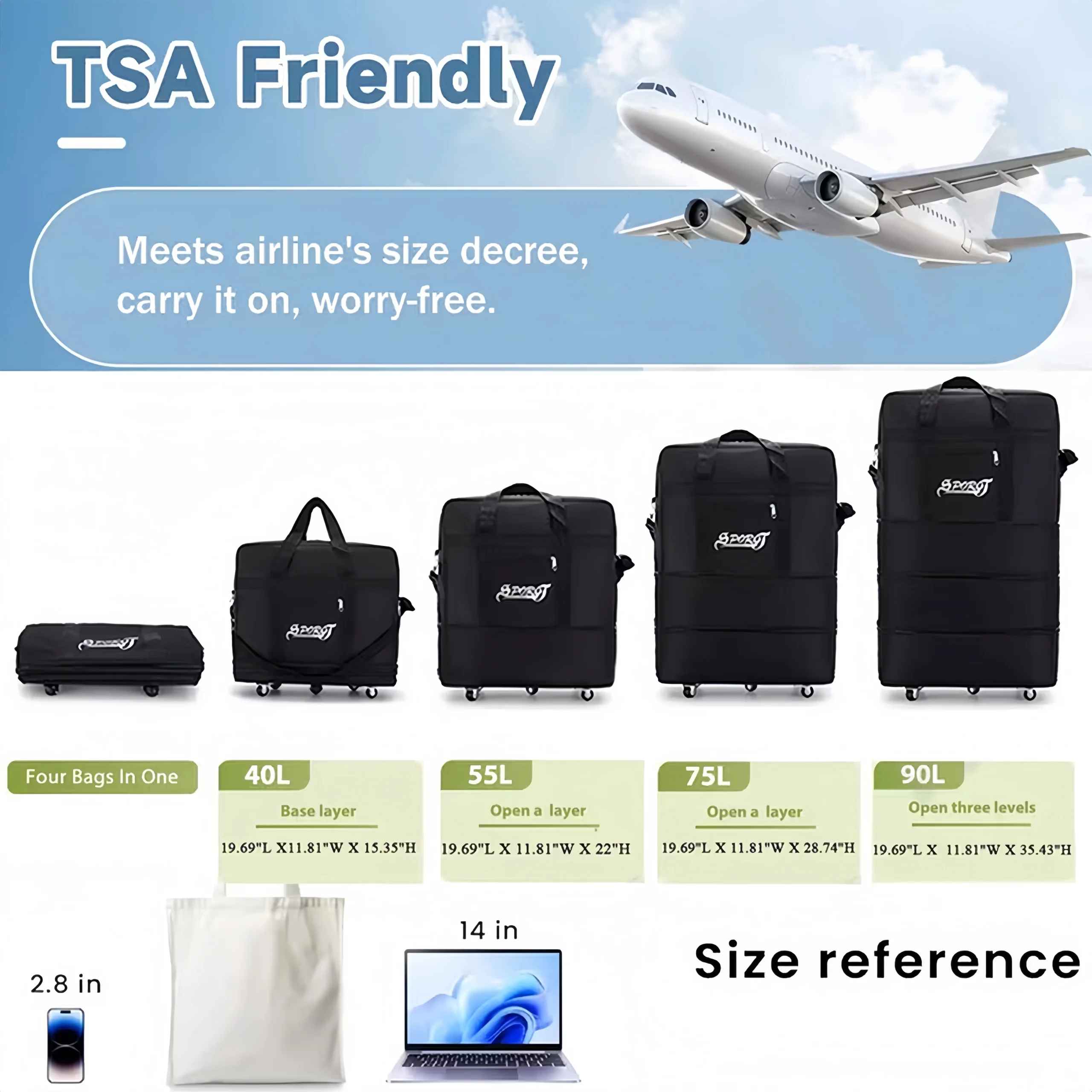 Expandable Rolling Duffel Bag Suitcases - Image 5