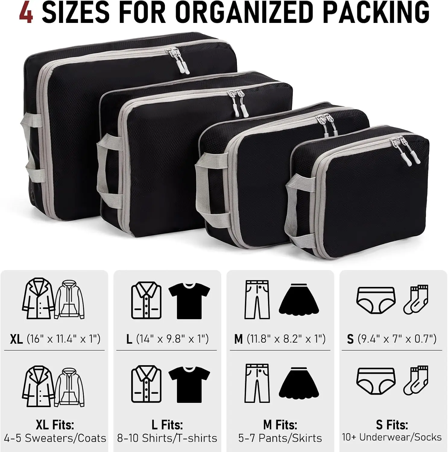 4Pcs/Set Travel Compression Packing Cubes Bag - Image 1